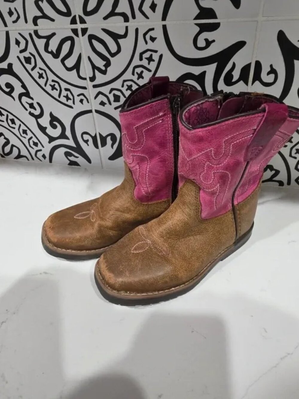 Shyanne Toddler Girl's sz 9D Lil Lainie Western Boots Round Toe Pink & Brown